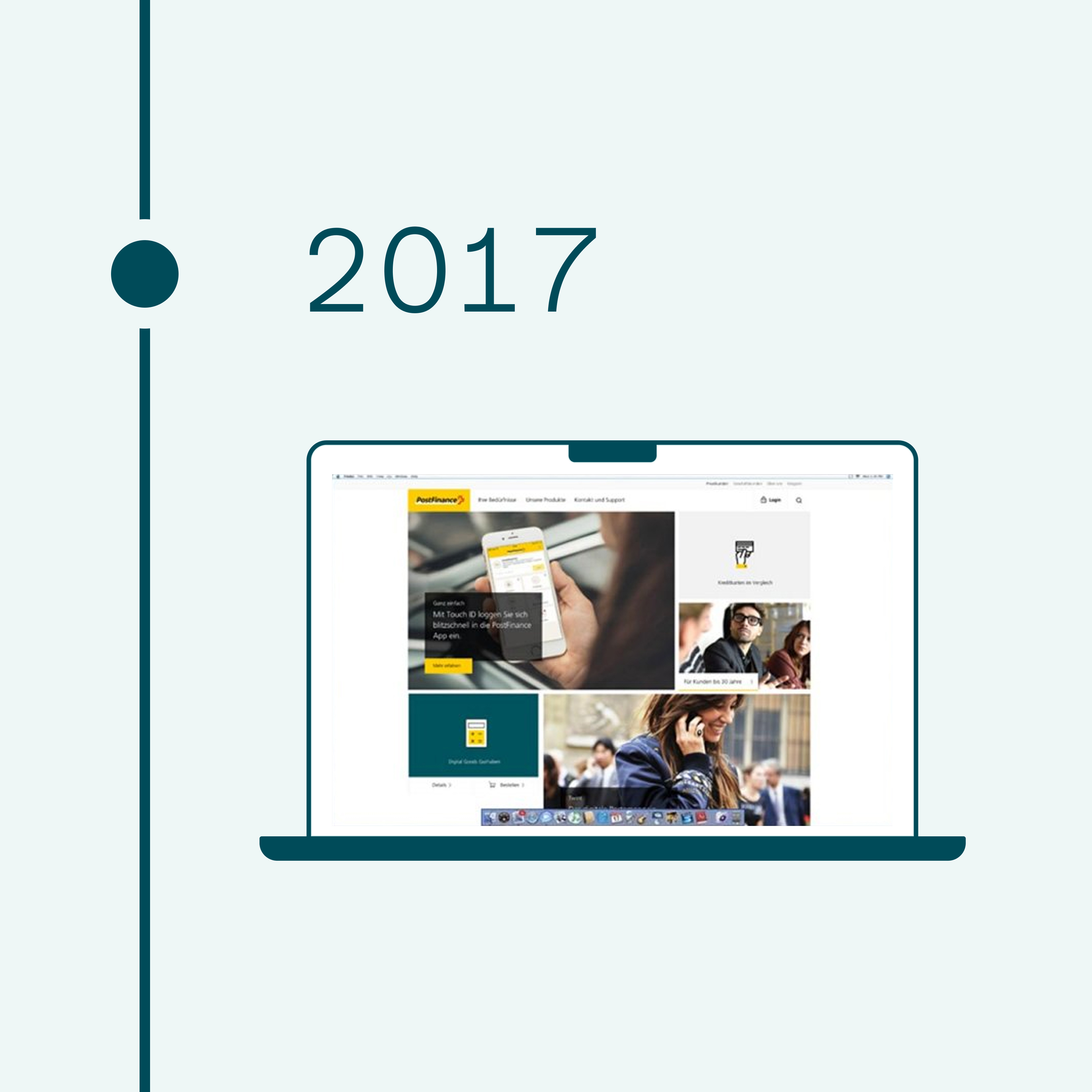 2017. Immagine di un laptop con sito web postfinance.ch aperto